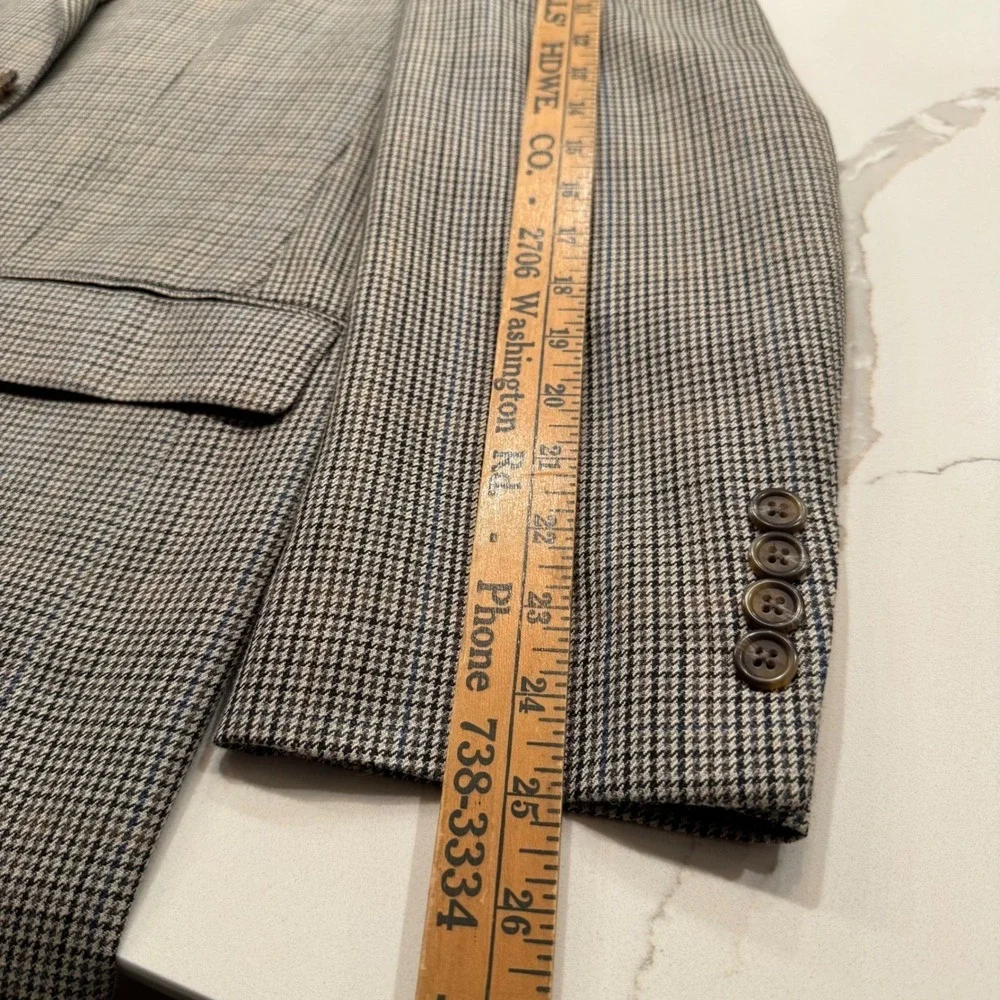 Lauren Ralph Lauren Silk Wool Houndstooth Sport Coat Blazer 42R Made in Canada